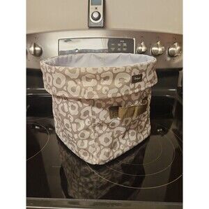 Thirty-One mini Utility Bin Say It Taupe Beige Cheetah Print Pattern 11" X 9"